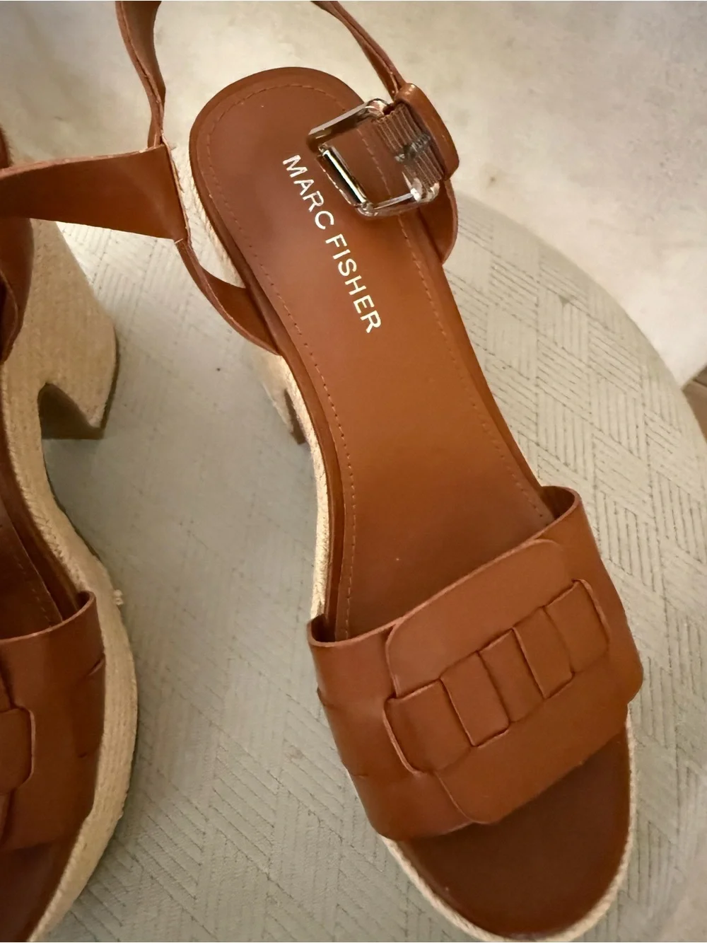 Marc Fisher Brown Leather Woven Platform Sandals